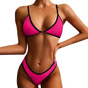 CHUXI 2022 Donne Classic Fit Bikini Nuoto Set Tinta Unita Costolato