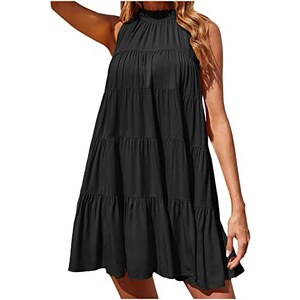 Chuxi Donne Flowy Boho Short Tank Dress Tinta Unita Senza Maniche