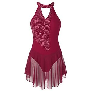 TiaoBug Abito Da Pattinaggio Artistico Donna Paillettes Leotard Senza