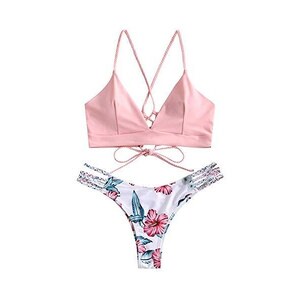 Chechury Costume Da Bagno Bikini Donna Halter Fiore Vita Alta Bikini