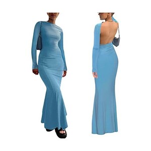 ORANDESIGNE Donna Sexy Vestito Maxi Senza Schienale Y2K Cut Out Manica