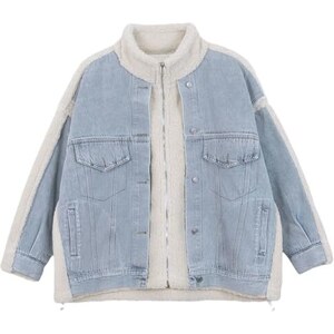 Fjnbbiot Parka Da Donna In Denim Patchwork Spesso Inverno Street