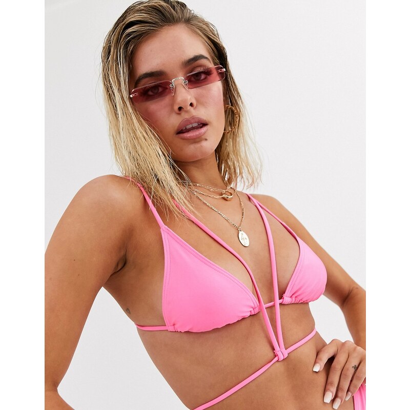 Luxe Palm Top Bikini Drappeggiato Lucido Con Fascette Sovrapposte