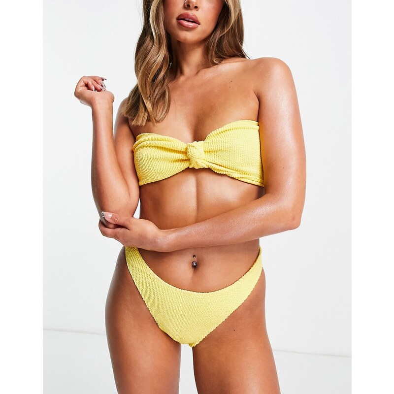 ASOS DESIGN Mix And Match Top Bikini Giallo A Fascia Stropicciato