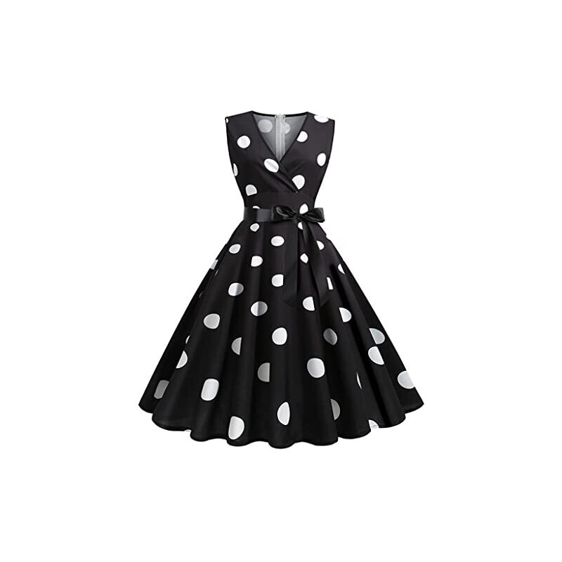 Wellwits Abito Estivo Da Donna Con Scollo A V A Pois Stile Vintage