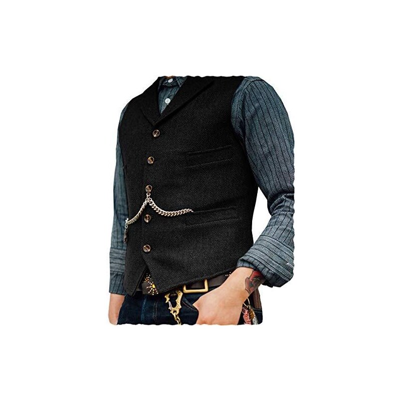 Jinxuanya Nero Gilet Da Uomo Gilet In Tweed Di Lana A Spina Di Pesce