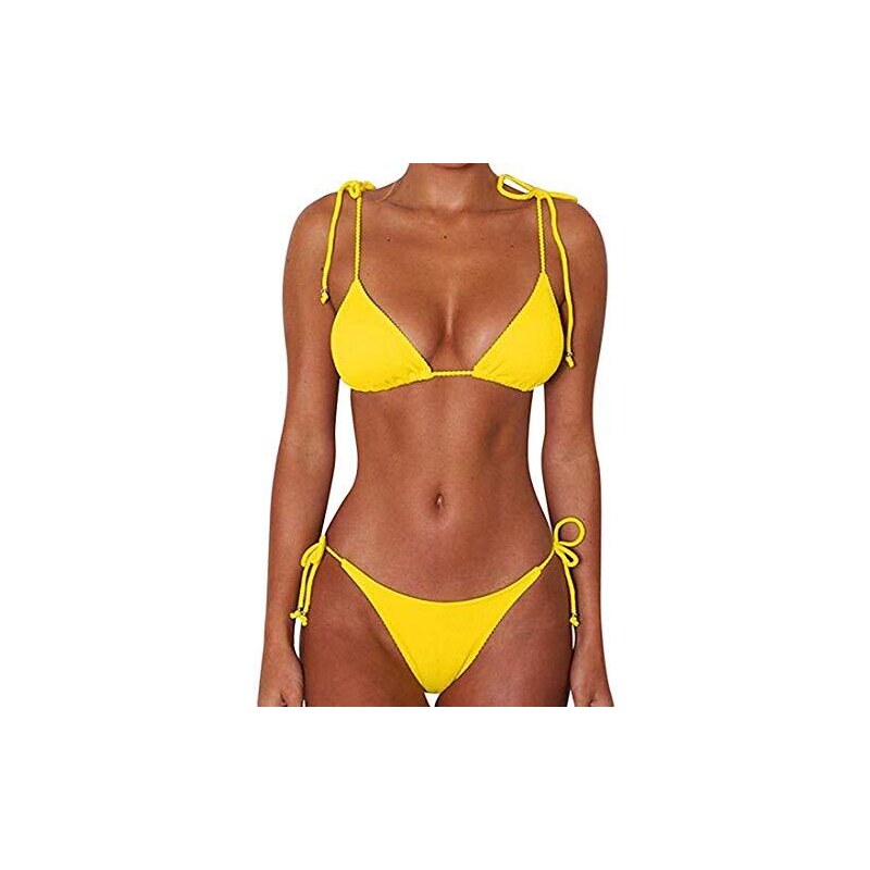 Chechury Costume Da Bagno Bikini Set Retro Tinta Unita Push Up