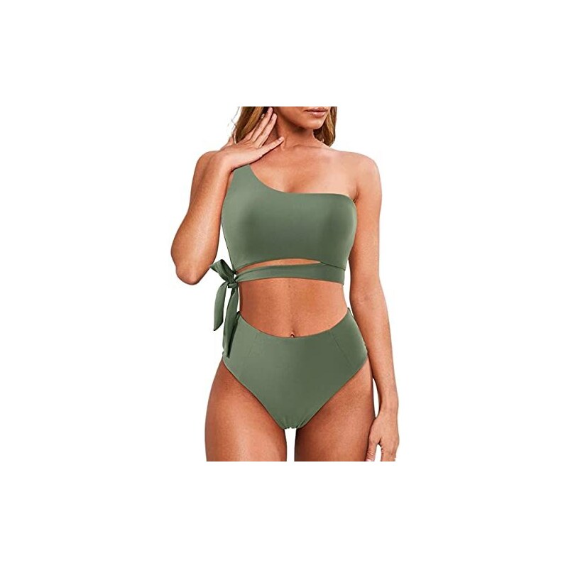 Yutdeng Donna Costume Da Bagno Una Spalla Vita Bassa Bikini Due Pezzi