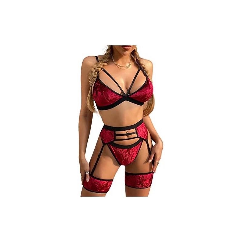 Aranmei Set Lingerie Sexy Da Donna 4 Pezzi Con Reggicalze E Bretella