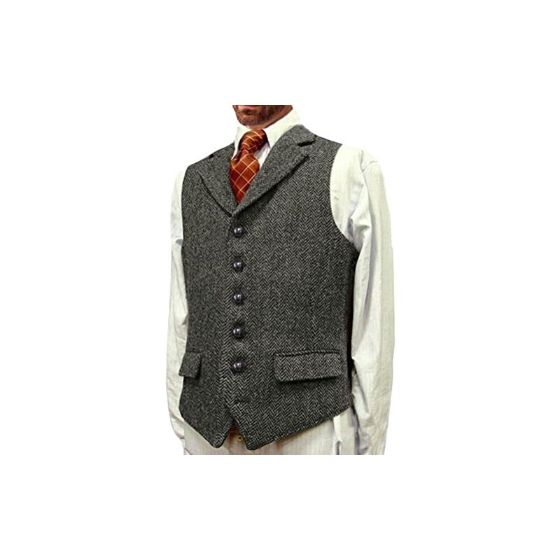 Onsoyours Gilet Da Abito Da Uomo Tinta Unita Tweed Elegante Abito