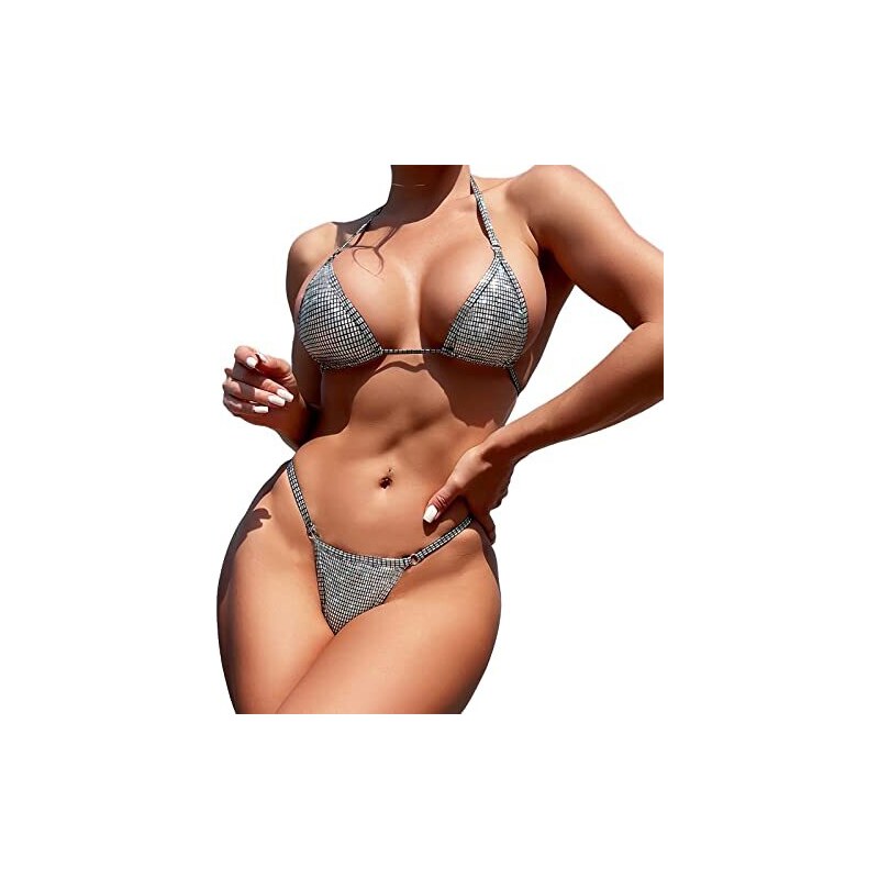 Ghemdilmn Costume Da Bagno Donna Sexy Con Spacco In Tessuto Speciale Micro Bikini Lucido Fluo