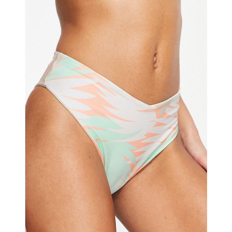 Volcom Slip bikini con stampa rétro di palme color melone Multicolore