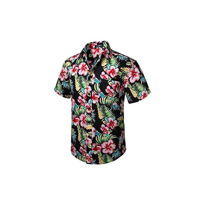 HISDERN Uomo Funky Hawaiana Camicie Floreali Manica Corta Tasca