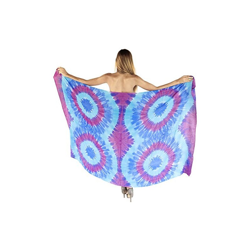 LA LEELA Donna Bikini Beach Sarong Wrap Maxi Cover Up Blu Tie Dye 93