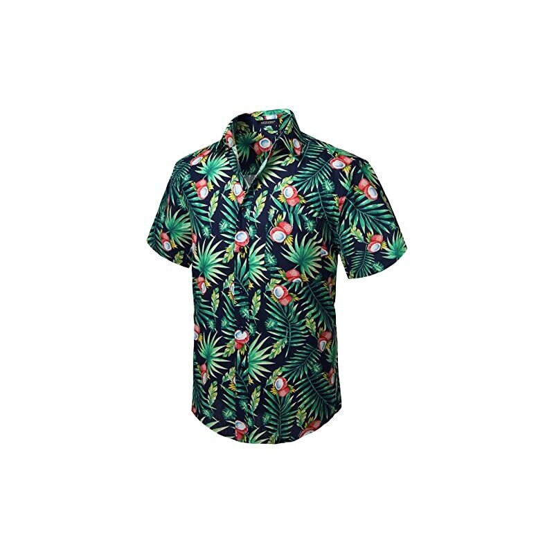 Hisdern Uomo Funky Hawaiana Cocco Camicie Manica Corta Tasca Frontale