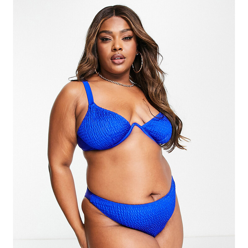 Esclusiva South Beach Curve Top Bikini Stropicciato Blu Con Ferretto