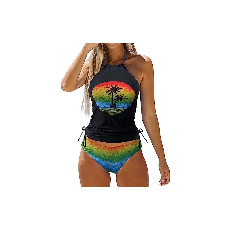 Daikascbny Tankini Vita Alta Per Il Tempo Libero Beachwear Hawaiana