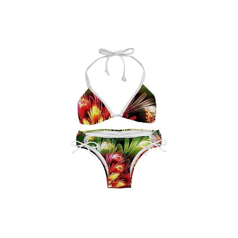 Suojapuku Costume Da Bagno Bikini A Triangolo Da Donna Fiori Rossi E