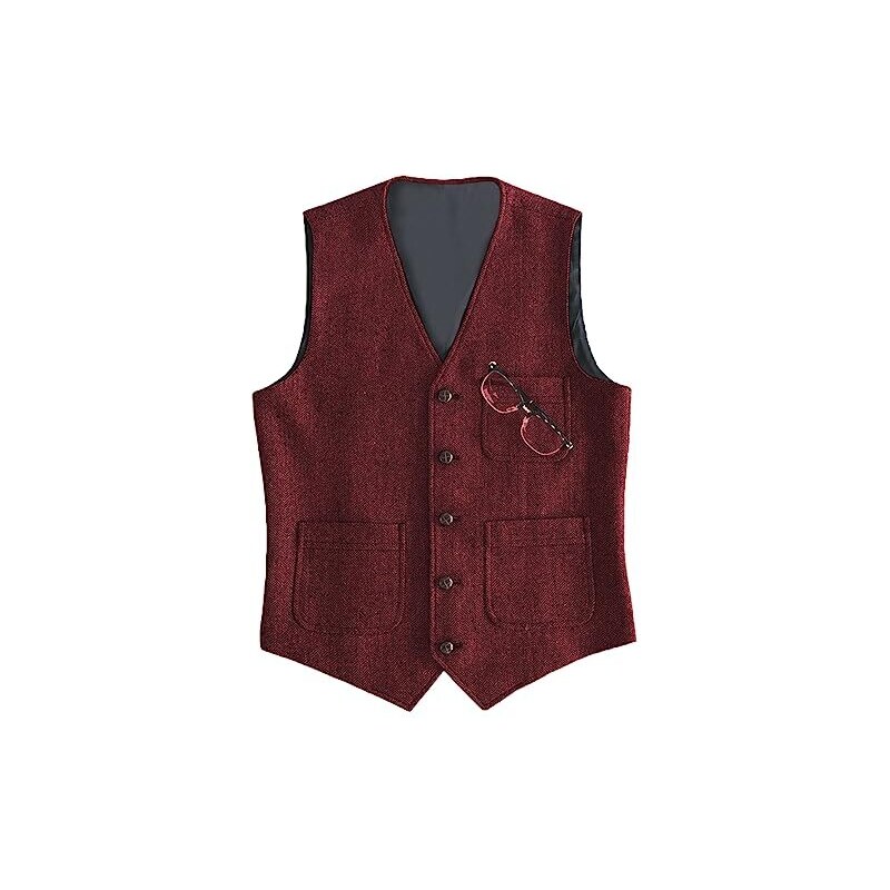 Bollrllr Gilet Da Uomo In Tweed A Spina Di Pesce Slim Fit Senza Maniche