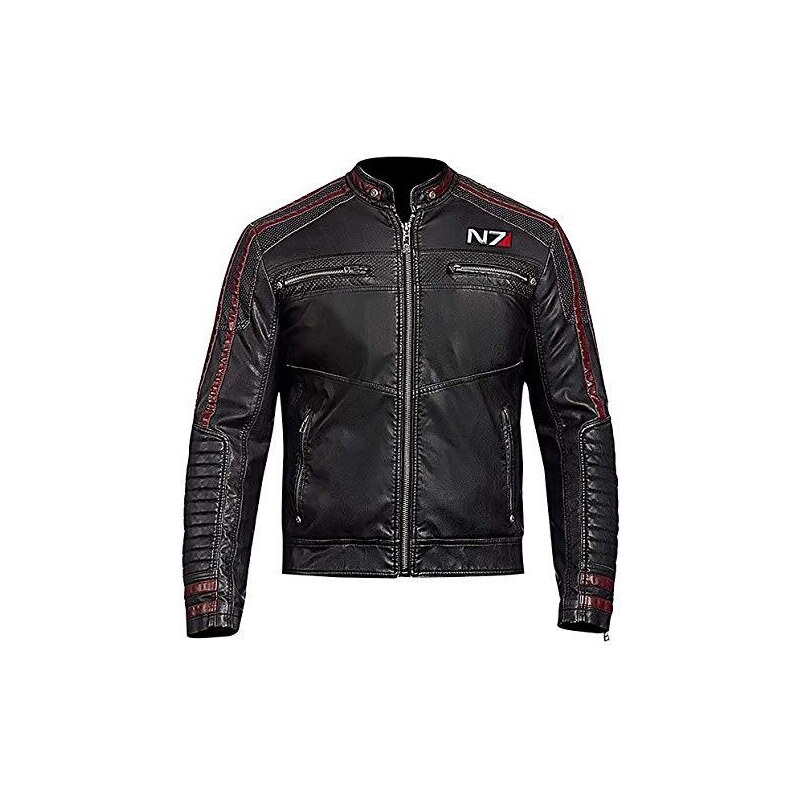 WowStore Mass Effect 3 Giacca Da Uomo In Pelle N7 Cafe Racer Colore