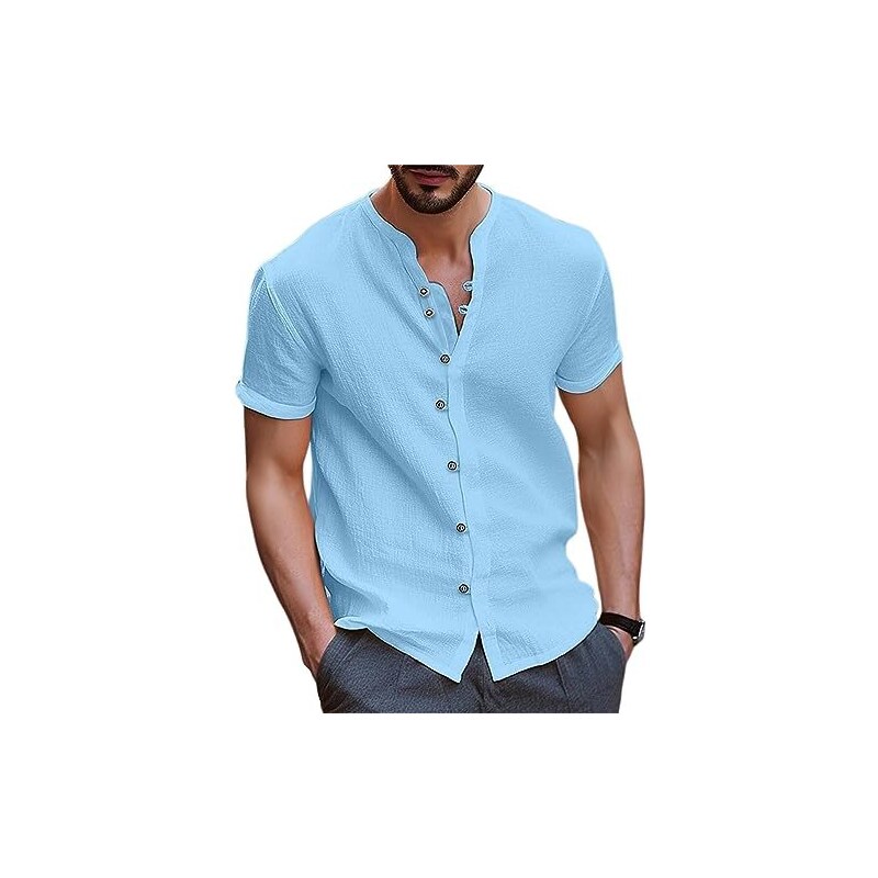 Onsoyours Camicia Da Uomo Manica Corta In Lino Di Cotone Con Bottoni