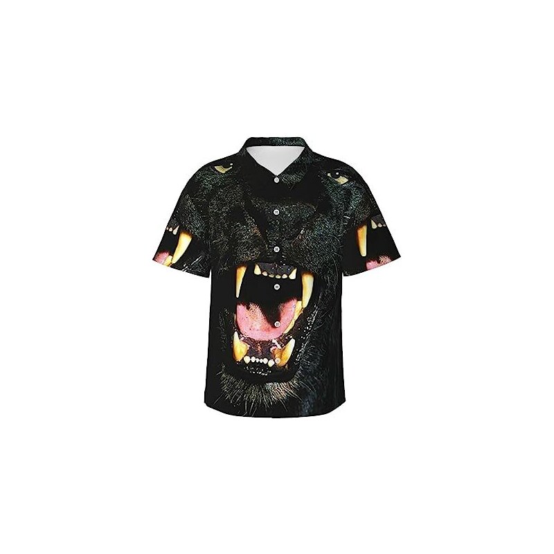 Fjauoq Camicia Hawaiana Da Uomo Funky Manica Corta Nera Cougar Wild