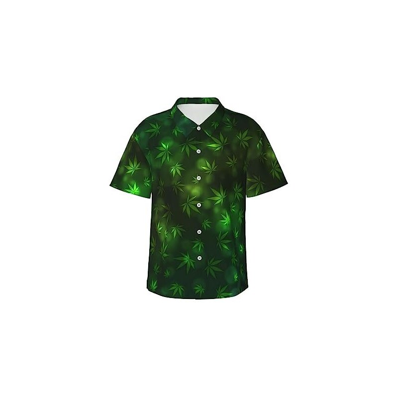 FJAUOQ Camicia Hawaiana Da Uomo Funky Manica Corta Verde Foglia Di