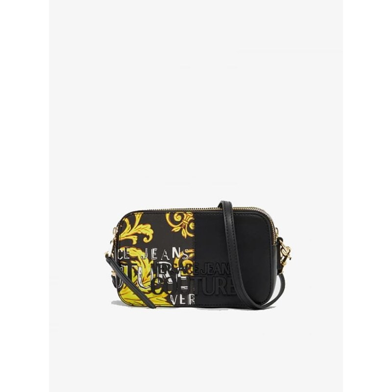 Versace Borsa Nera Donna A Tracolla In Ecopelle Con Fantasia Baroque E