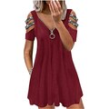 Luadnysin Abito Donna Elegante Cerimonia,Abiti Vestiti Vestitini Corto Estivo Sex Casual Camicia Estiva da Spiaggia con Stampa a Cerniera a Maniche Corte con Scollo a V Maniche Corte Mare Cocktail