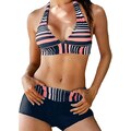 EUVIP Costume da bagno estivo da donna, in due pezzi, sexy, bikini a strisce, costume da bagno elegante e sottile, costume da bagno tankini, Blu, XXX-Large
