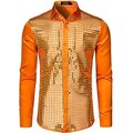 JOGAL Camicia da uomo con paillettes argentate, a maniche lunghe, abbottonata anni '70, camicia da discoteca per feste in costume, Arancione e argento., L