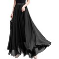 ORANDESIGNE Gonna Lunga Elegante Donna Curvy Cerimonia Gonne in Tulle Trasparente Chiffon Gonna Elasticizzata a Pieghe A-Linea Boho Maxi Skirt Nero M
