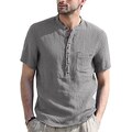 ORANDESIGNE Camicia da Uomo Manica Corta in Lino di Cotone con Bottoni Camicia Uomo Estiva Tinta Unita Slim Fit Magliette Casual da Spiaggia Hippie C-Grigio M