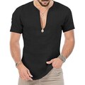 Rhomba Camicia in Lino T-Shirt Estiva Uomo Tinta Unita Uomo semplicità Causale Camicia Uomo Scollo A V Comoda Camicia Sportiva Outdoor per Le Vacanze Uomo B-Black XL