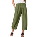 Yimutian Pantaloni Larghi da Donna in Lino di Cotone a Gamba Larga a Vita Alta Pantalone Largo Colore Solido 7/8 Harem Pants con Tasca Verde Militare XXL