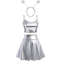 IMEKIS Donna Spaziale Costume da Alieno Crop Top Metallico Lucido con Minigonna e Fascia Aliena 3 Pezzi Disco Club Dancewear Carnevale di Halloween Vestito da Festa a Tema