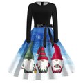 Generico Vestito Rosso Natale Donna - Abito da Donna con Stampa Natalizia retrò A Maniche Lunghe Girocollo con Cerniera Ampio Abito Scampanato Abiti Lunghi Eleganti