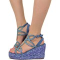 KikkiLine Calzature Sandali Donna Denim con Strass e Zeppa Platform