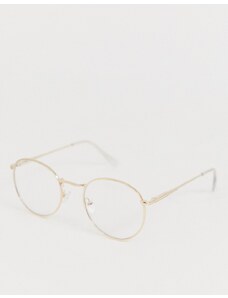 ASOS DESIGN - Occhiali da sole rotondi anni '90 in metallo oro con lenti trasparenti