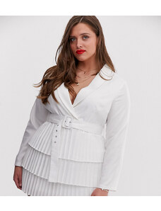 In The Style Plus - Vestito blazer bianco con gonna a pieghe e scollo profondo
