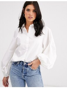 ASOS DESIGN - Camicia con maniche lunghe voluminose in cotone bianco