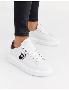 Karl Lagerfeld - Kapri Ikonic - Sneakers in pelle bianche con suola con plateau e finiture nere-Bianco