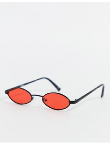 ASOS DESIGN - Occhiali neri anni '90 con mini lenti ovali rosse-Nero