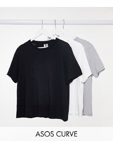 ASOS Curve ASOS DESIGN Curve - Ultimate - Confezione risparmio da 3 t-shirt girocollo in cotone nera, bianca e grigio mélange - MULTI-Multicolore
