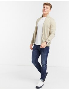 Selected Homme - Cardigan in maglia con cerniera lampo, colore beige-Neutro