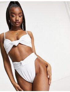 ASOS DESIGN - Mix and Match - Slip bikini a vita alta bianchi con nodo-Bianco