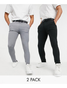 ASOS DESIGN - Confezione multipack di pantaloni eleganti super skinny nero e grigio-Multicolore