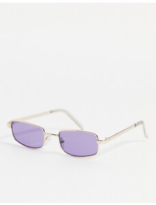 ASOS DESIGN - Occhiali da sole rettangolari color oro con lenti viola