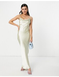 ASOS DESIGN - Vestito sottoveste lungo in raso extra lucido con allacciatura sul retro color ostrica-Bianco