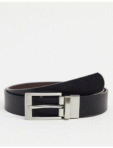 ASOS DESIGN - Cintura elegante double-face in pelle sintetica marrone e nera con fibbia argento-Multicolore